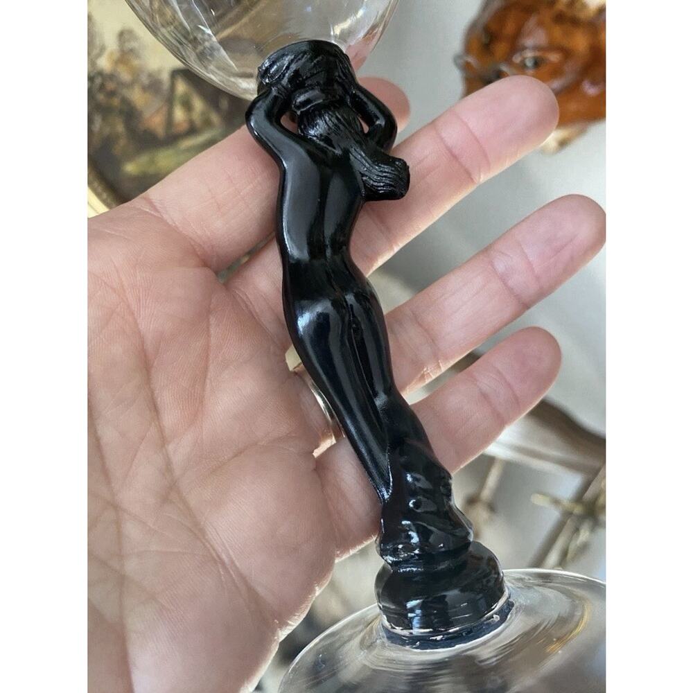 Vintage Cambridge Glass Co #3011 Black Statuesque Nude Stem Cocktail Glasses (3) - Picture 6 of 9